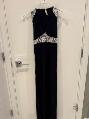 Anthropologie Navy Maxi Dress with White Lace Detail - Medium - $25